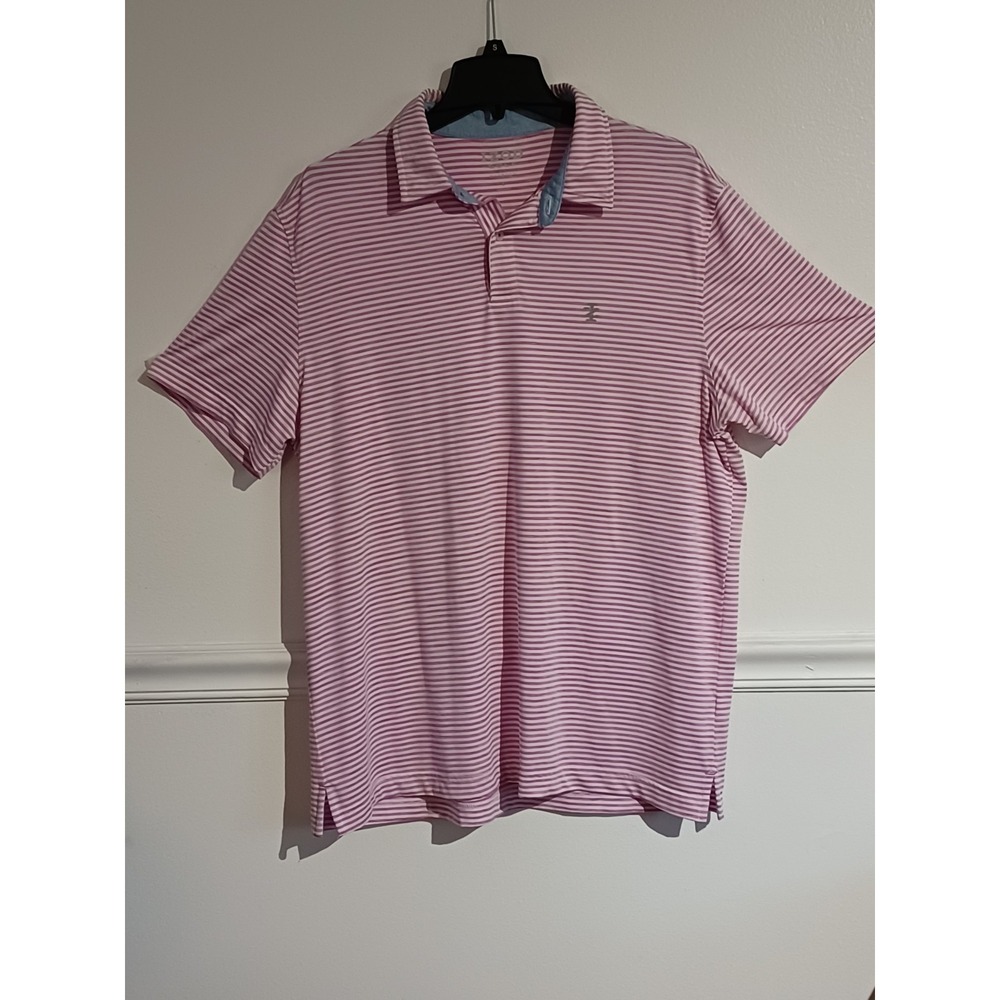 Izod Golf Polo Shirt Mens Large‎ Pink  Stripe Casual Outdoor Stretch Activewear